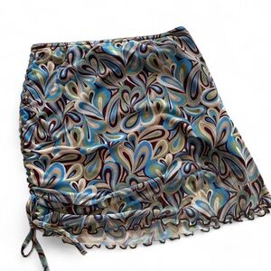 Y2K Urban Outfitters Mesh Blue and Brown Paisley Patterned Mini Skirt Cinch Side